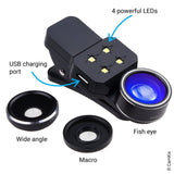 Universal Lens Kit and Shutter Remote Kit with LED Light for Smartphone and Tablet